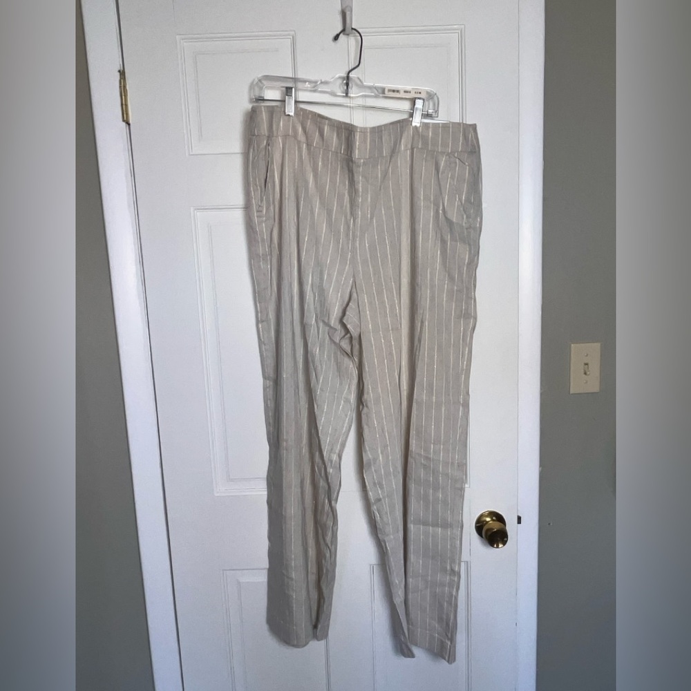 NWT Chico's Striped Linen Pants Size 3.5R US 18 Tan White Metallic